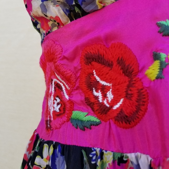 Johnny Was Multicolored Floral Embroidered Strap Babydoll Summer Dress S - Picture 13 of 16